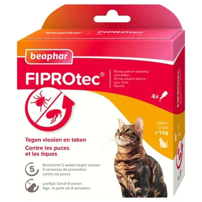 Beaphar Fiprotec Cat – 4 Pipettes – Against Fleas & Ticks – From 1 kg and 8 weeks