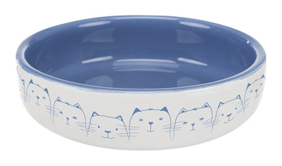 Trixie Cat Food/Water Bowl for Flat-Nosed Cats, Light Blue/White