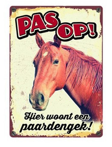 Plenty Gifts Caution Sign Tin Horse
