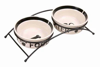 Trixie Food Bowl / Water Bowl Set Eat On Your Feet White / Black
