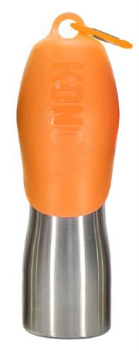 KONG H2O Stainless Steel Dog Water Bottle – Orange – 740 ml – With Drinking Cap and Carabiner