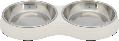 Trixie Cat Food Bowl Double Melamine / Stainless Steel White