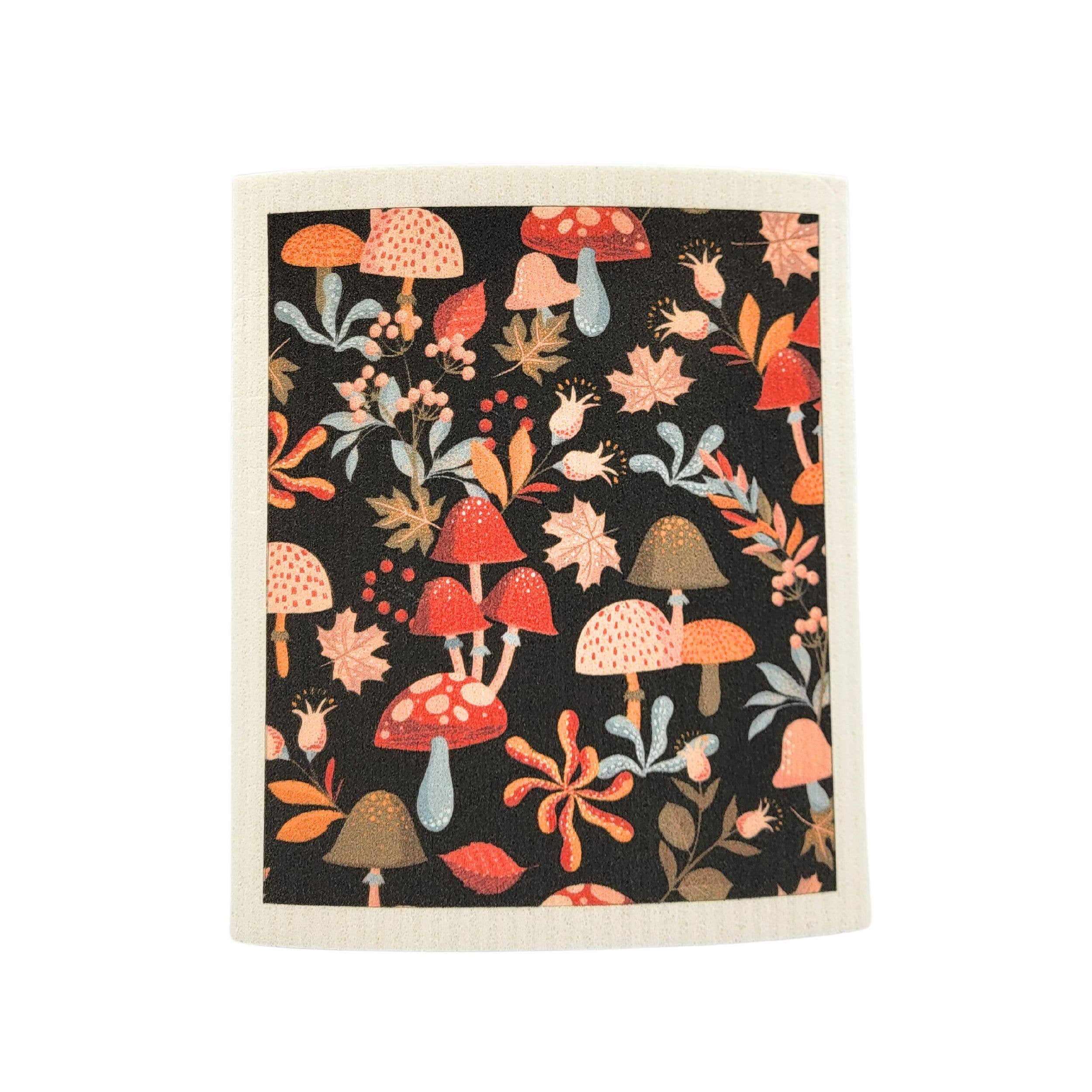 Fall Mushroom Pattern Swedish Dishcloth - Fall Decor - Image 1