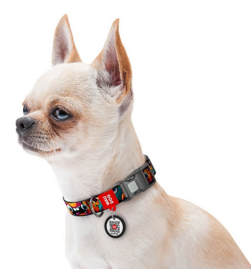 Collar WauDog Nylon Obroża nylonowa z QR-paszportem, plastikowy fastex, wzór ZĘBATE POTWORY, L 25mm/33-49cm - Image 3