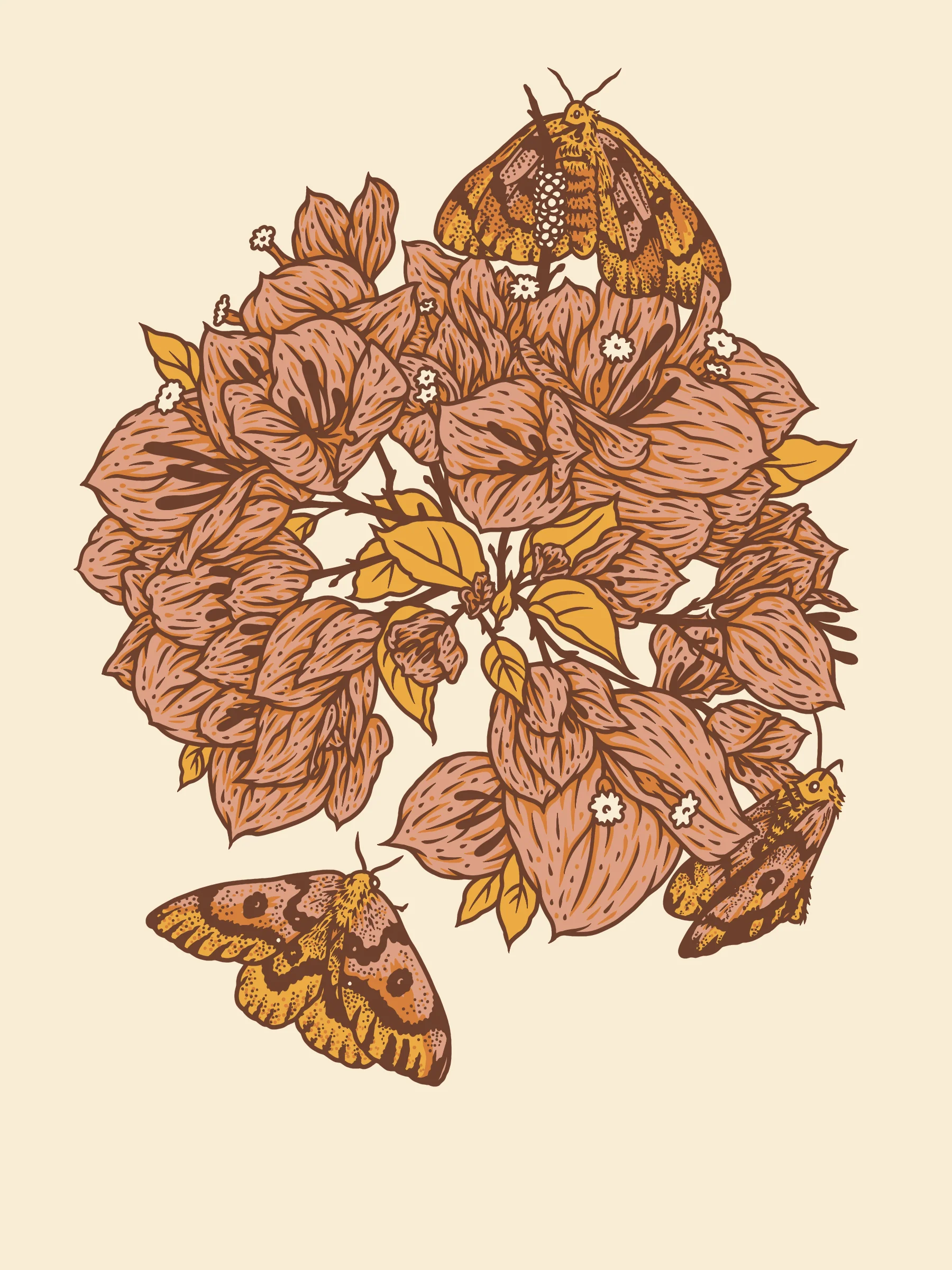 Sheep Moths + Bougainvillea Flowers 6x8" Giclee Print - Image 1