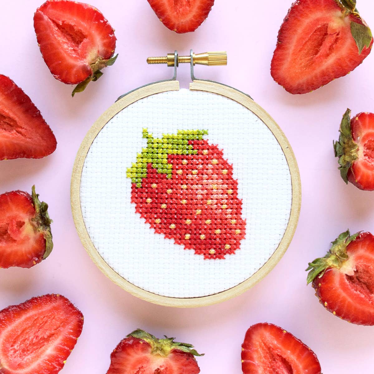 Strawberry DIY Mini Cross Stitch Kit - Image 2