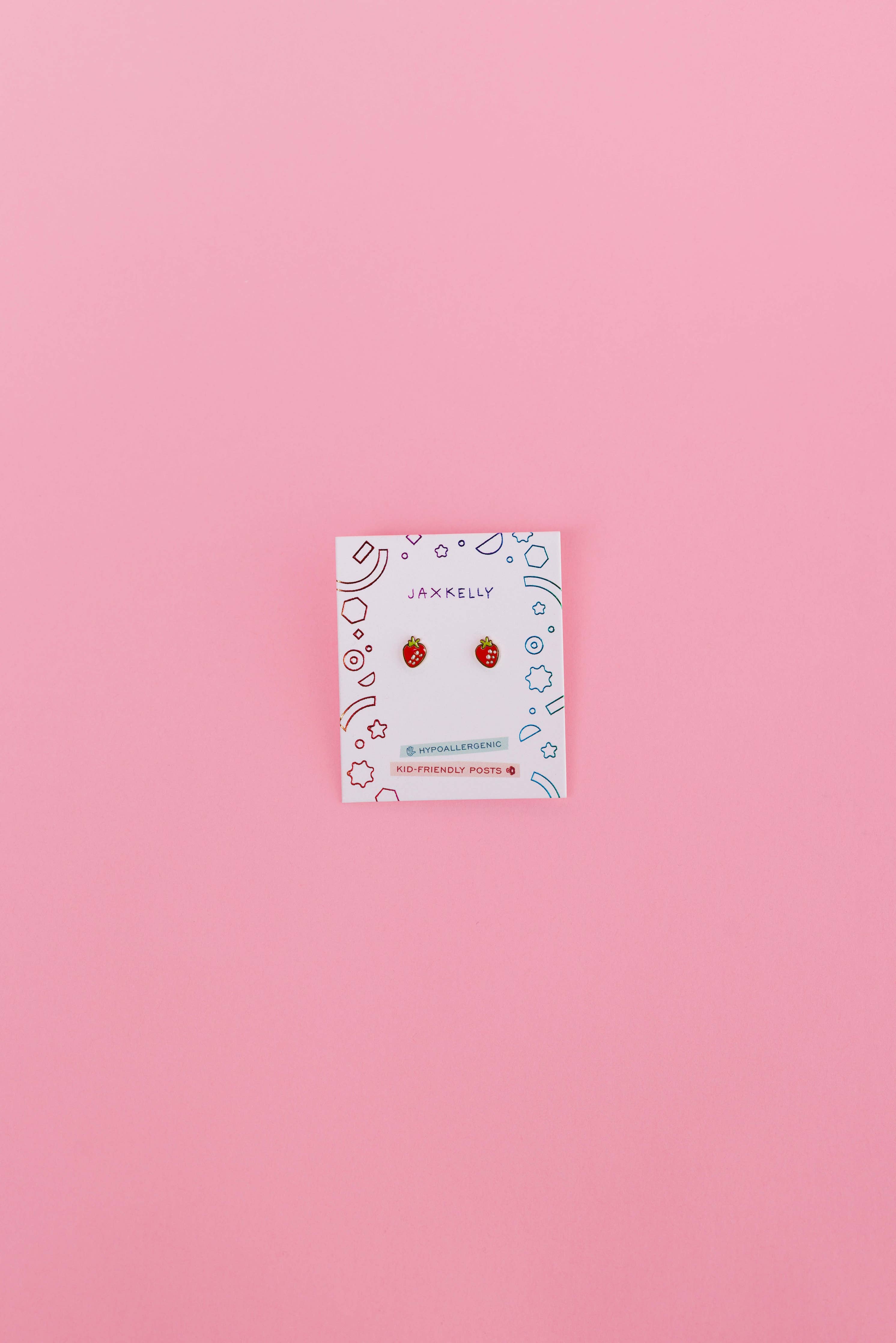 Strawberry Enamel Flat Back Kids Earrings - Image 1