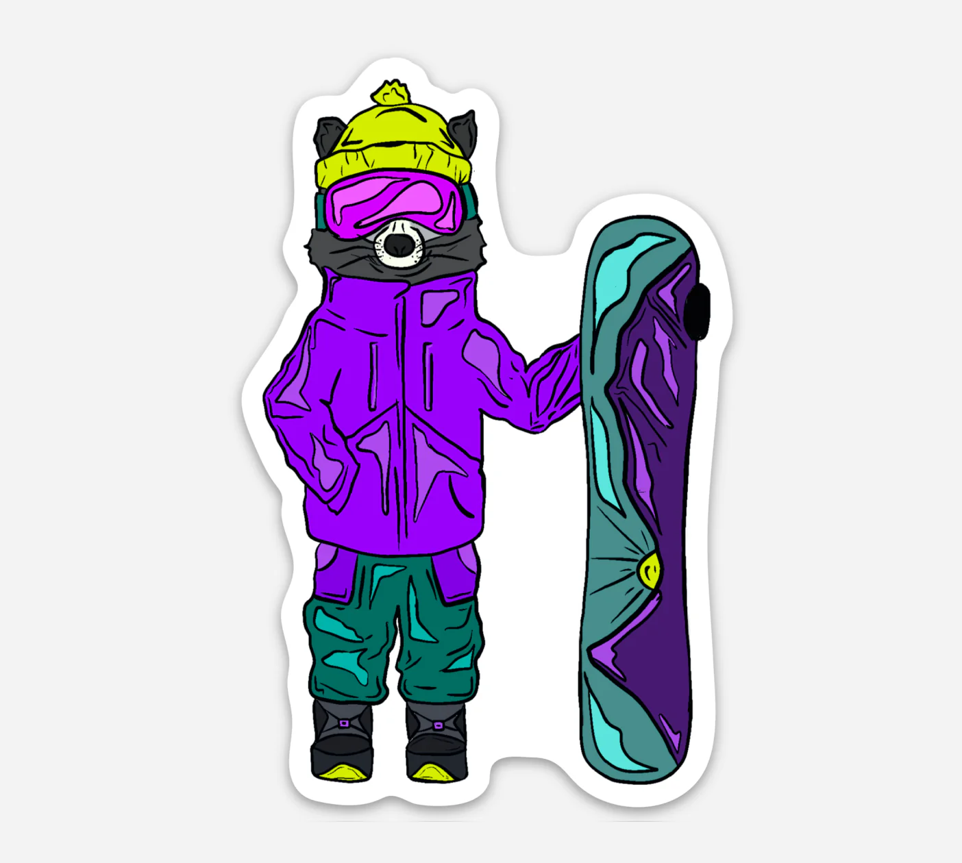 Snowboarding Raccoon Sticker - Image 1
