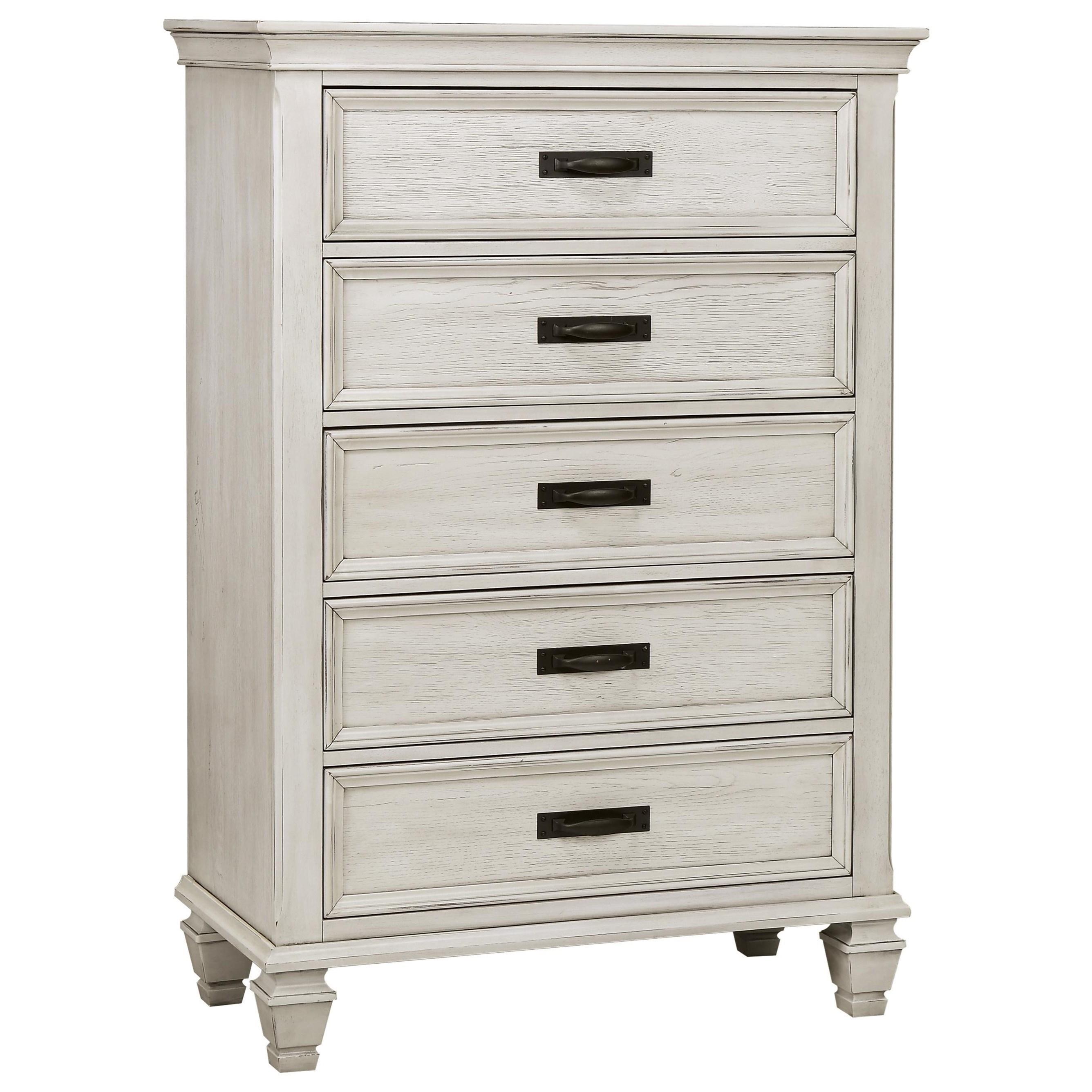 Coaster Furniture Franco 205335 5-Drawer Bedroom Chest - Distressed White - Image 1
