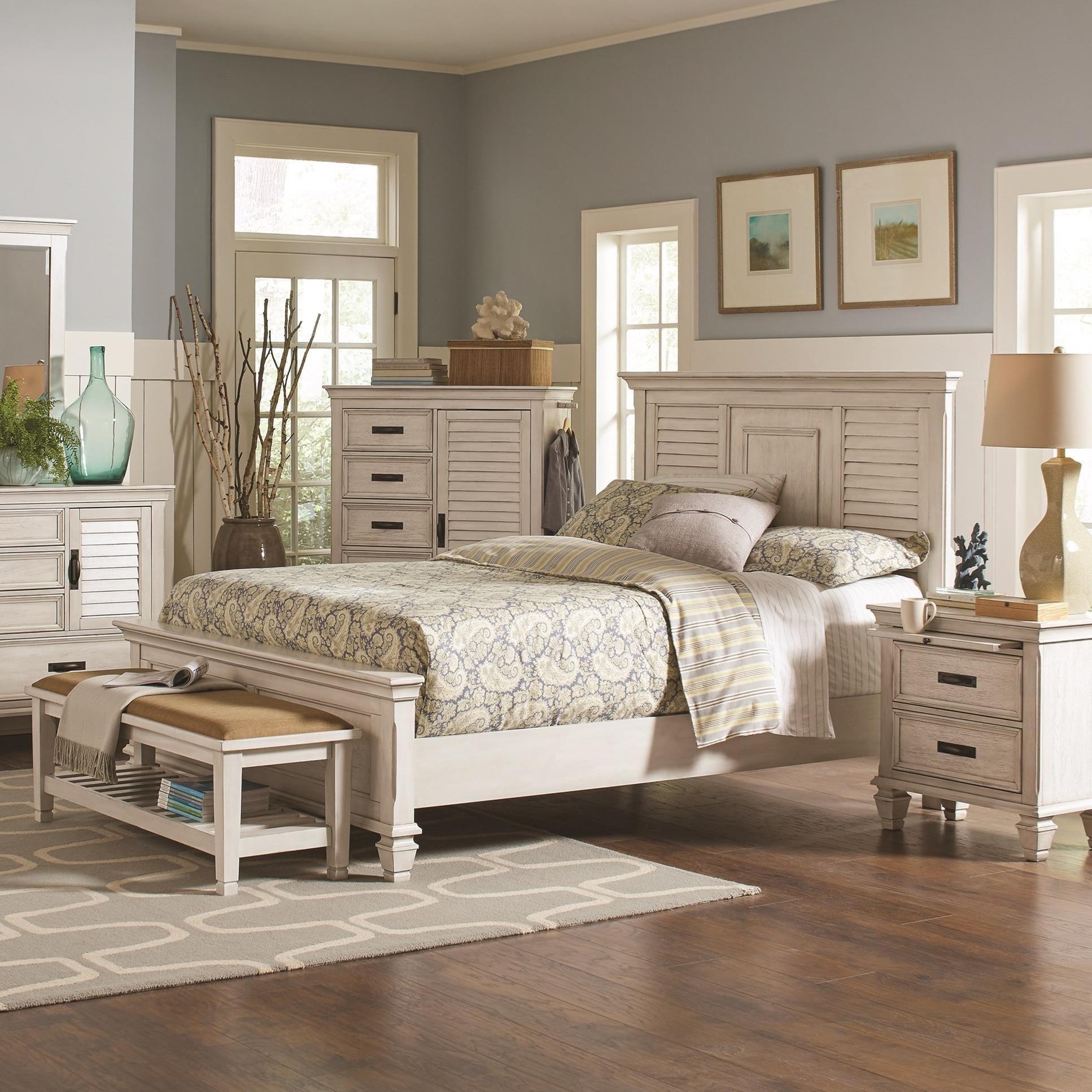 Coaster Furniture Franco 205331KE Wood Eastern King Panel Bed - Distressed White - Image 1
