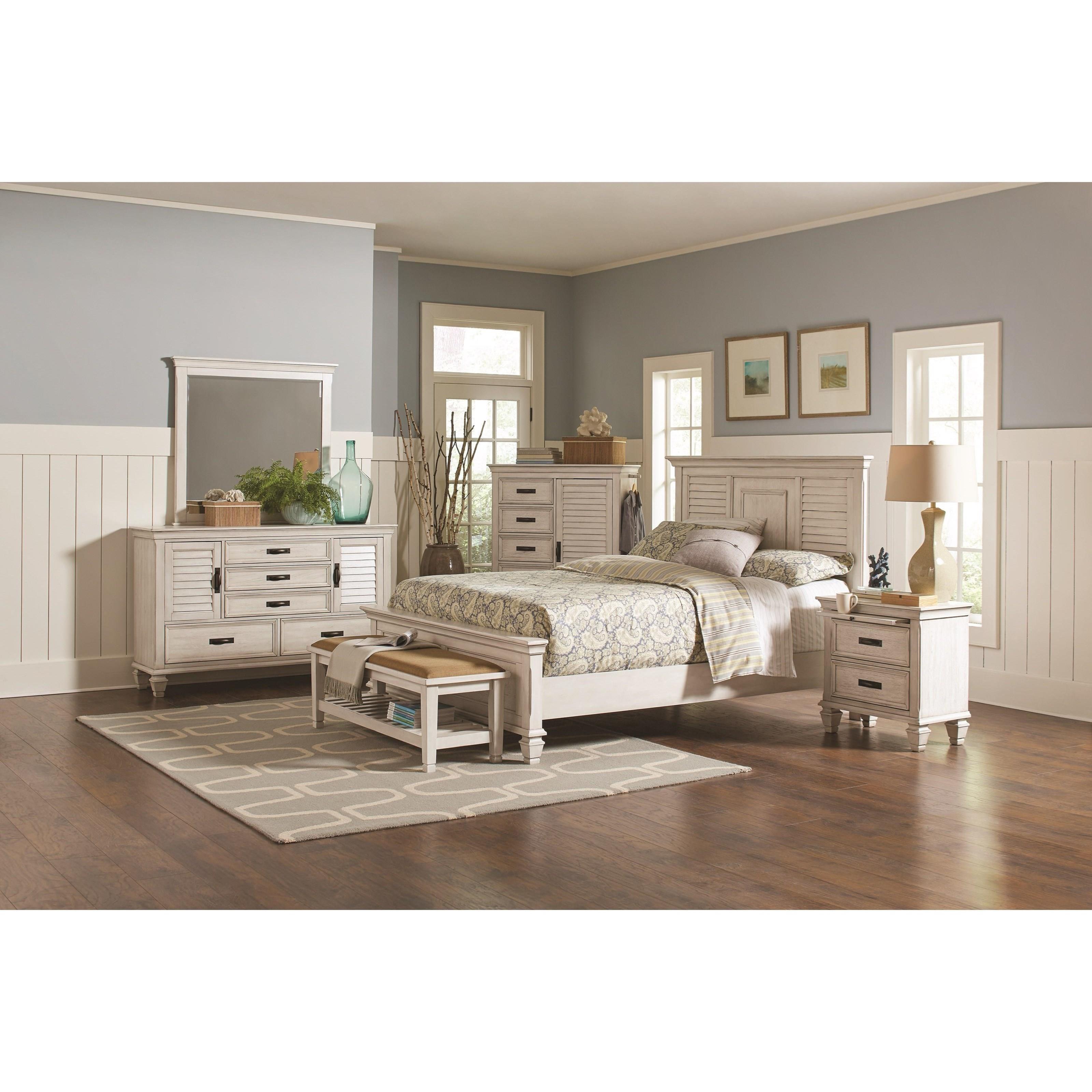 Coaster Furniture Franco 205331KE Wood Eastern King Panel Bed - Distressed White - Image 2