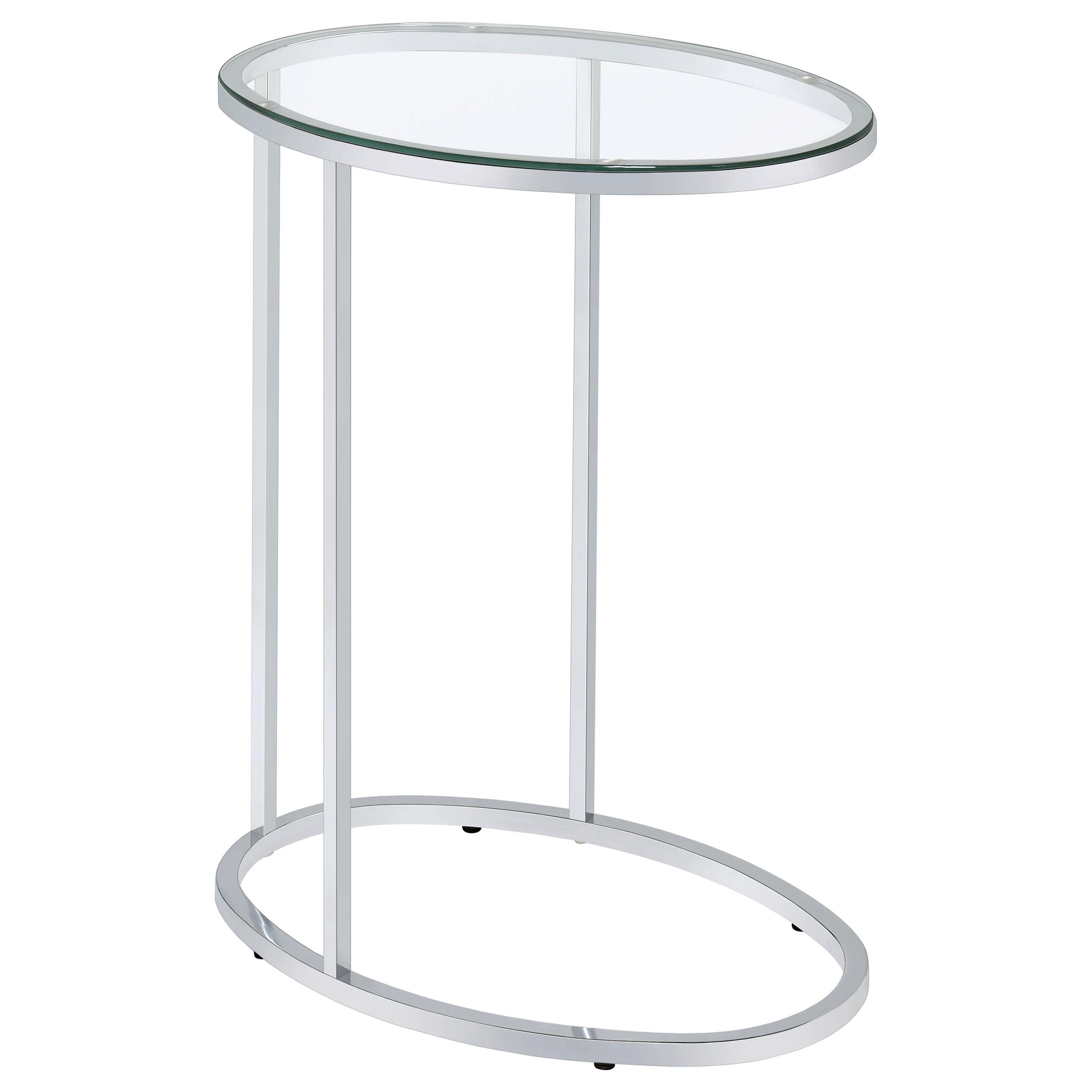 Coaster Furniture Kyle 902927 Oval Glass Top C-Shaped Sofa Side Table - Chrome - Image 1