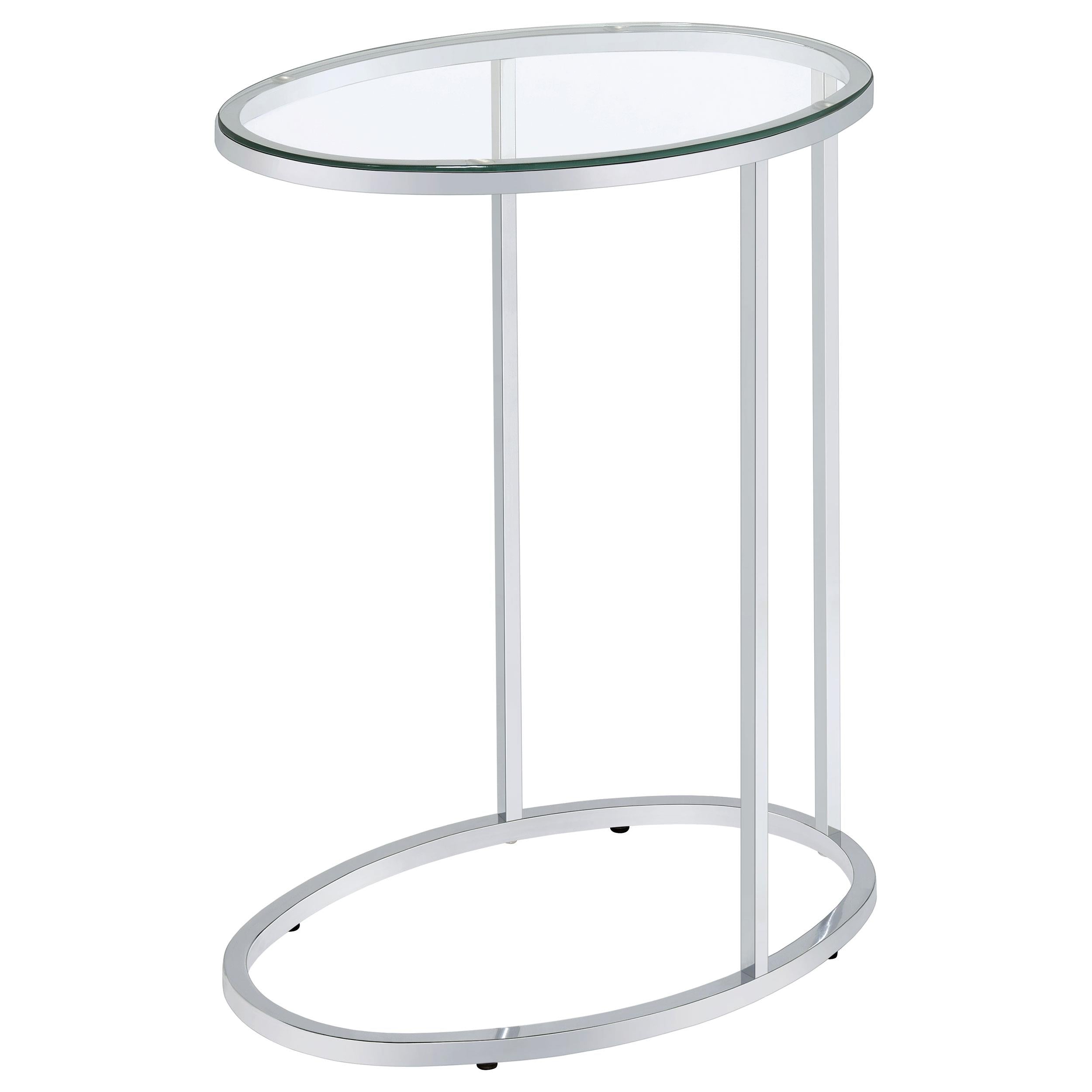 Coaster Furniture Kyle 902927 Oval Glass Top C-Shaped Sofa Side Table - Chrome - Image 3