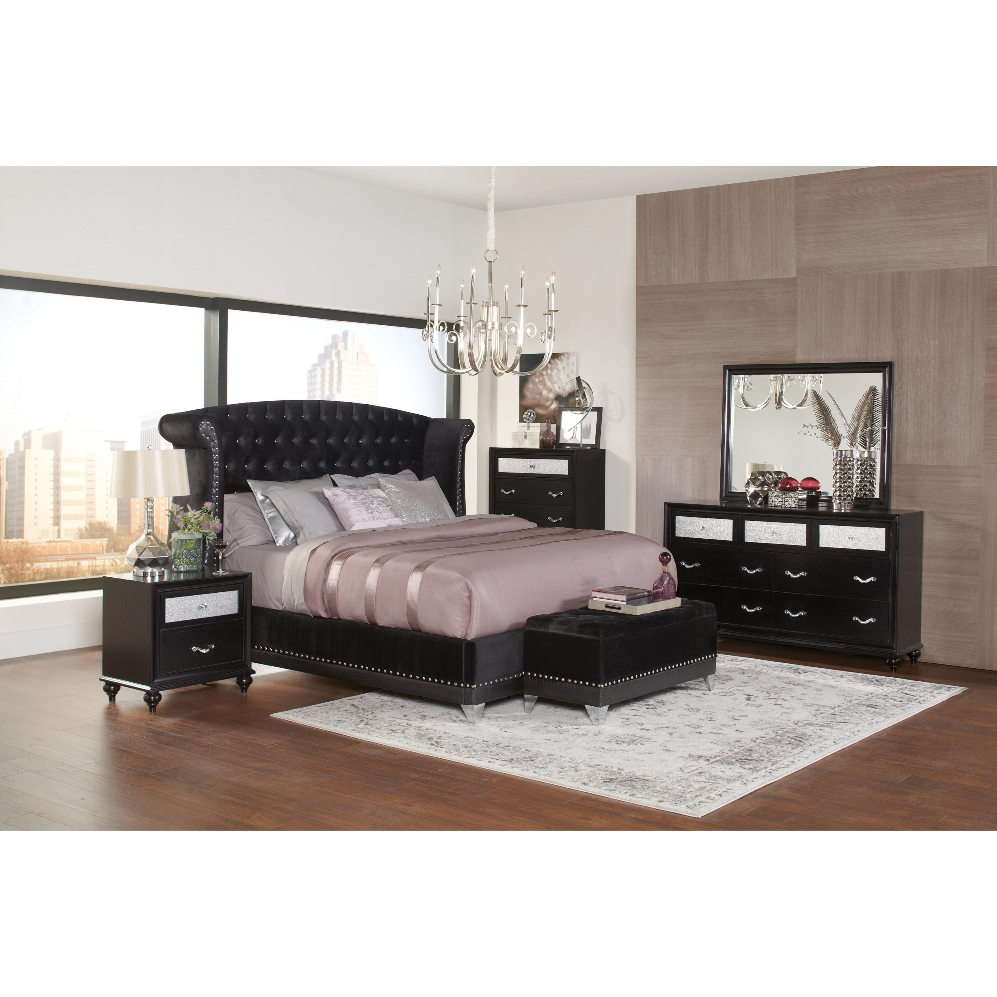 Coaster Furniture Barzini 300643Q Upholstered Queen Wingback Bed - Black - Image 2