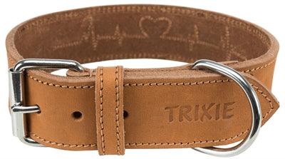 Trixie Rustic Greased Leather Collar Heartbeat Brown – 38-47 x 4 cm (Size M)