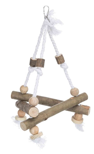 Trixie Swing on Wood Bark Wood – natural triangle swing for small curved beaks - Image 1