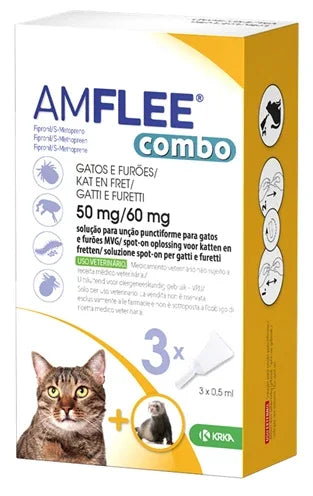 Amflee Combo Spot On Cat 50 mg – 3 Pipettes – Fipronil & s-Methoprene – Complete Protection for Cats, Ferrets & Environment