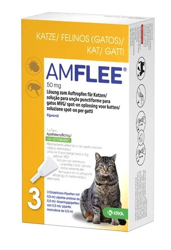 Amflee Spot On Cat – 3 Pipettes – Protection against Fleas, Ticks & Lice