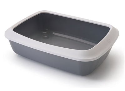 Savic Iriz Cat Litter Box with Edge Cold Gray / White
