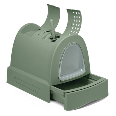 Imac Zuma 2nd Life Cat Litter Box with Sliding Drawer Green