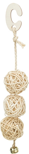 Trixie 3 Rattan Balls with Bell on Rope, Natural - Image 1