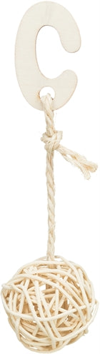 Trixie 3 Rattan Balls with Bell on Rope, Natural - Image 2