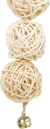 Trixie 3 Rattan Balls with Bell on Rope, Natural - Image 3