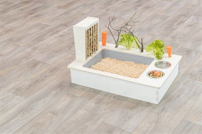 Trixie Feeding Station with Food Bowl / Water Bowl / Hay Rack, Natural Wood - Image 2