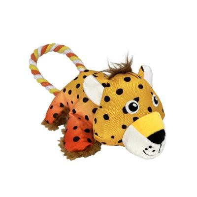 Kong Cozie Tuggz Cheetah – Plush Toy with Rope, Squeaker, and Crinkle Paper – S/M - Image 1