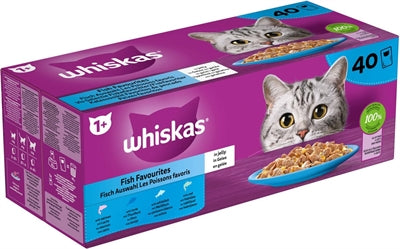 Whiskas multipack pouch adult fish selection in jelly – irresistible fish meals for adult cats