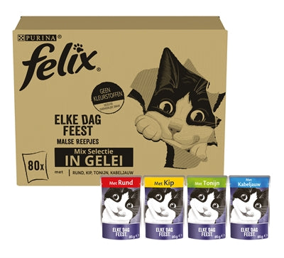 Felix Everyday Feast in Jelly – Tuna, Cod, Beef & Chicken (80 x 85 g)