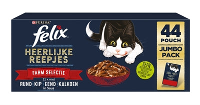 Felix Delicious Strips Farm Selection – Tender Strips in Sauce with Beef, Chicken, Duck & Turkey (44 x 85 g)