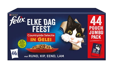 Felix Everyday Feast Countryside Selection – Tender Strips in Jelly with Beef, Chicken, Lamb & Rabbit (44 x 85 g)