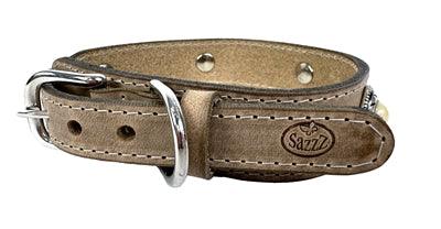 Sazzz Dog Collar Boho Treasure Stone Vintage Leather Beige - Cool leather collar with unique details - Image 2