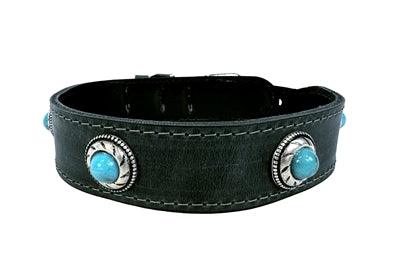 Sazzz Dog Collar Boho Treasure Stone Vintage Leather Anthracite – Cool leather collar with unique details