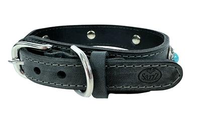 Sazzz Dog Collar Boho Treasure Stone Vintage Leather Anthracite - Cool leather collar with unique details - Image 2