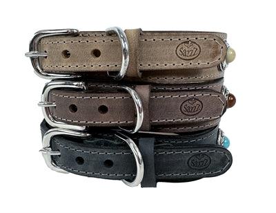 Sazzz Dog Collar Boho Treasure Stone Vintage Leather Anthracite - Cool leather collar with unique details - Image 3