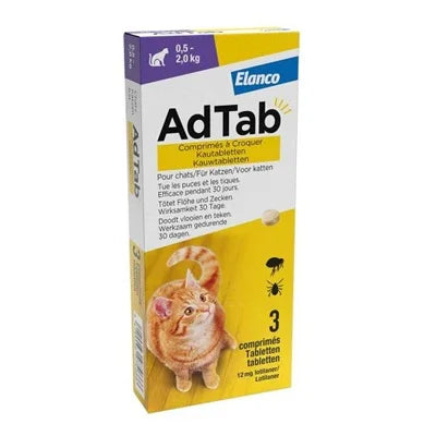 Adtab Chewable Tablet Cat 0.5–2 kg – 3 tablets – Monthly Protection against Fleas & Ticks