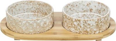 Trixie Set Food Bowl / Water Bowl Ceramic / Bamboo White / Natural – Small or Large