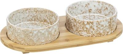 Trixie Set Food Bowl / Water Bowl Ceramic / Bamboo White / Natural - Small or Large - Image 2