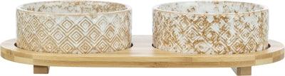 Trixie Set Food Bowl / Water Bowl Ceramic / Bamboo White / Natural - Small or Large - Image 3