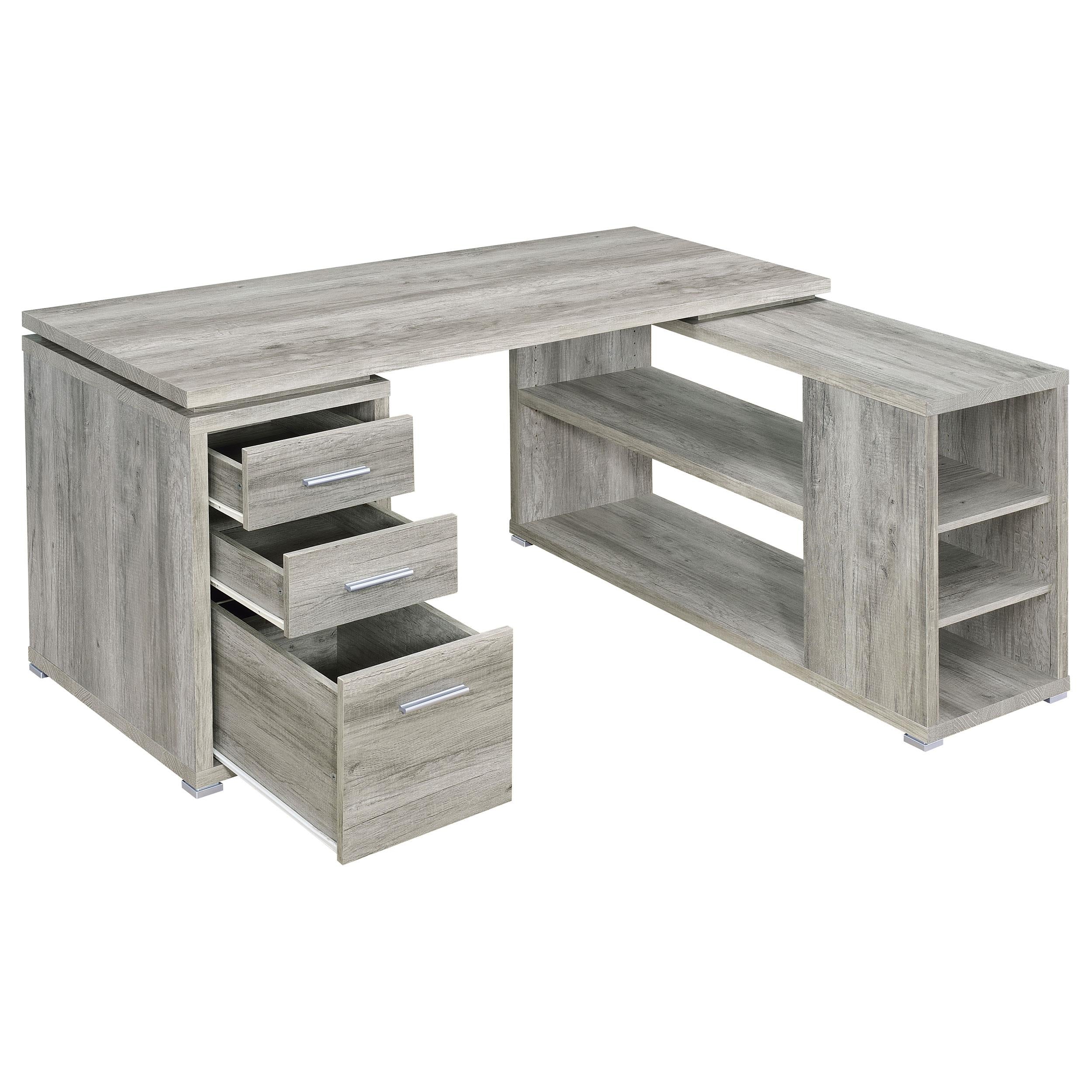 Coaster Furniture Yvette 801516 60-inch 3-Drawer L-Shape Computer Desk - Grey Driftwood - Image 3
