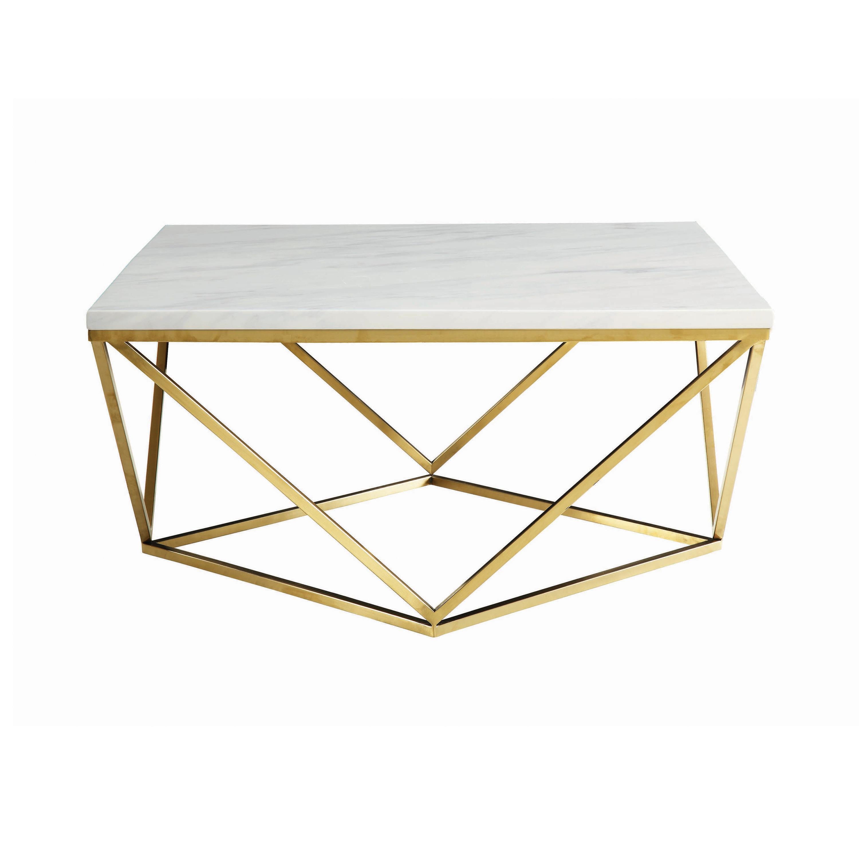 Coaster Furniture Meryl 700846 Square Faux Marble Top Coffee Table - White and Gold - Image 1