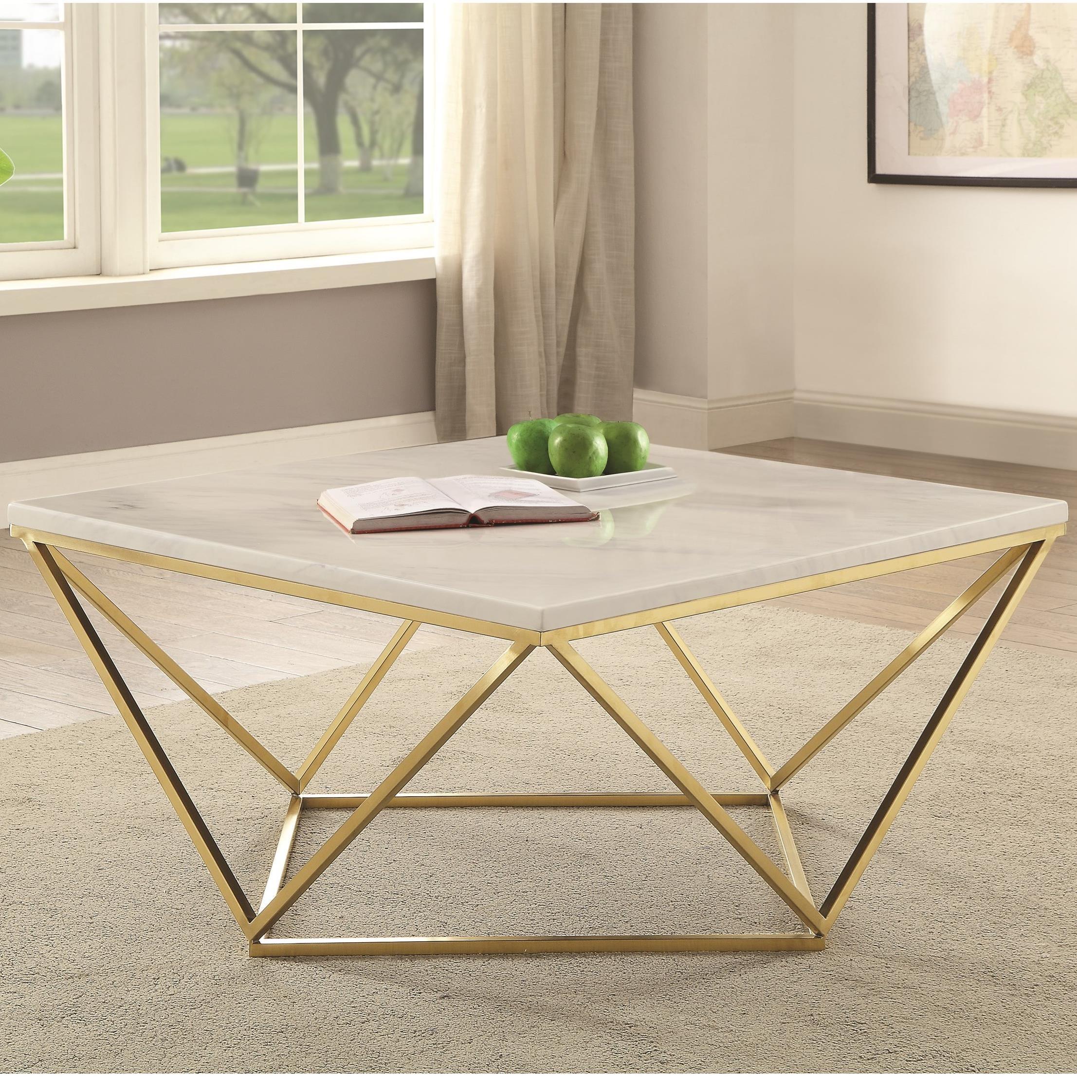 Coaster Furniture Meryl 700846 Square Faux Marble Top Coffee Table - White and Gold - Image 2