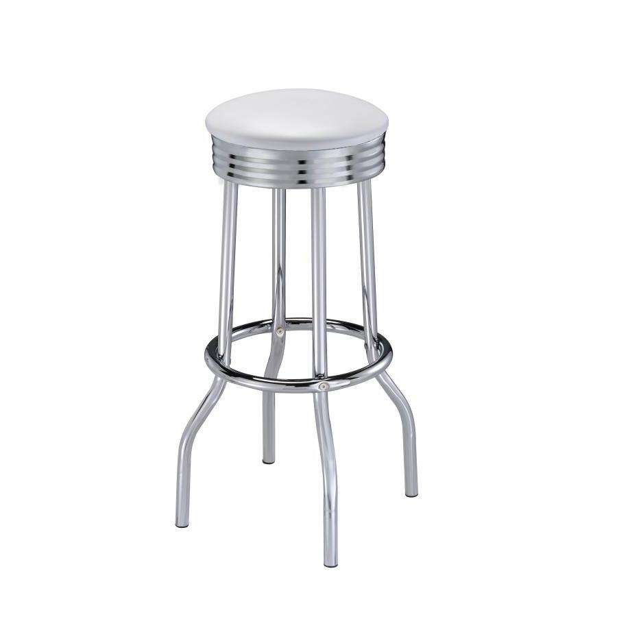 Coaster Furniture Retro 2299W Upholstered Metal Swivel Bar Stool - White (Set of 2) - Image 1
