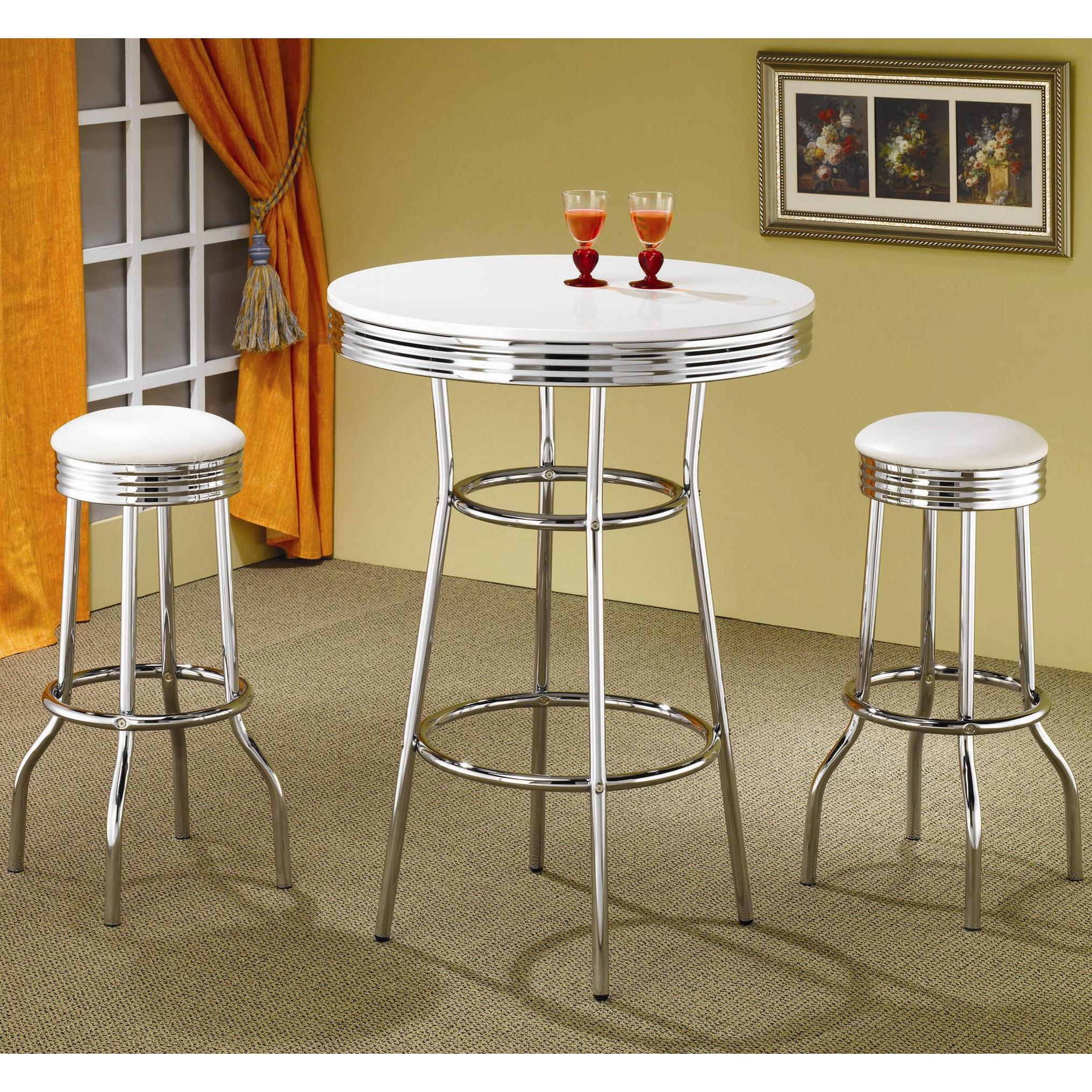 Coaster Furniture Retro 2299W Upholstered Metal Swivel Bar Stool - White (Set of 2) - Image 3