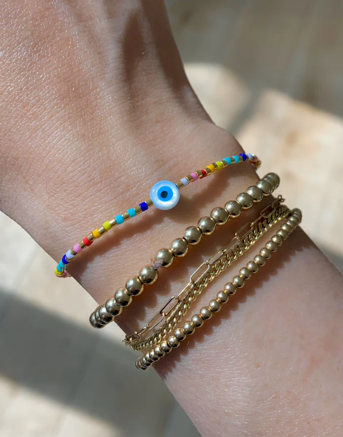 Evil Eye Beaded Bracelet, Rainbow - Image 2