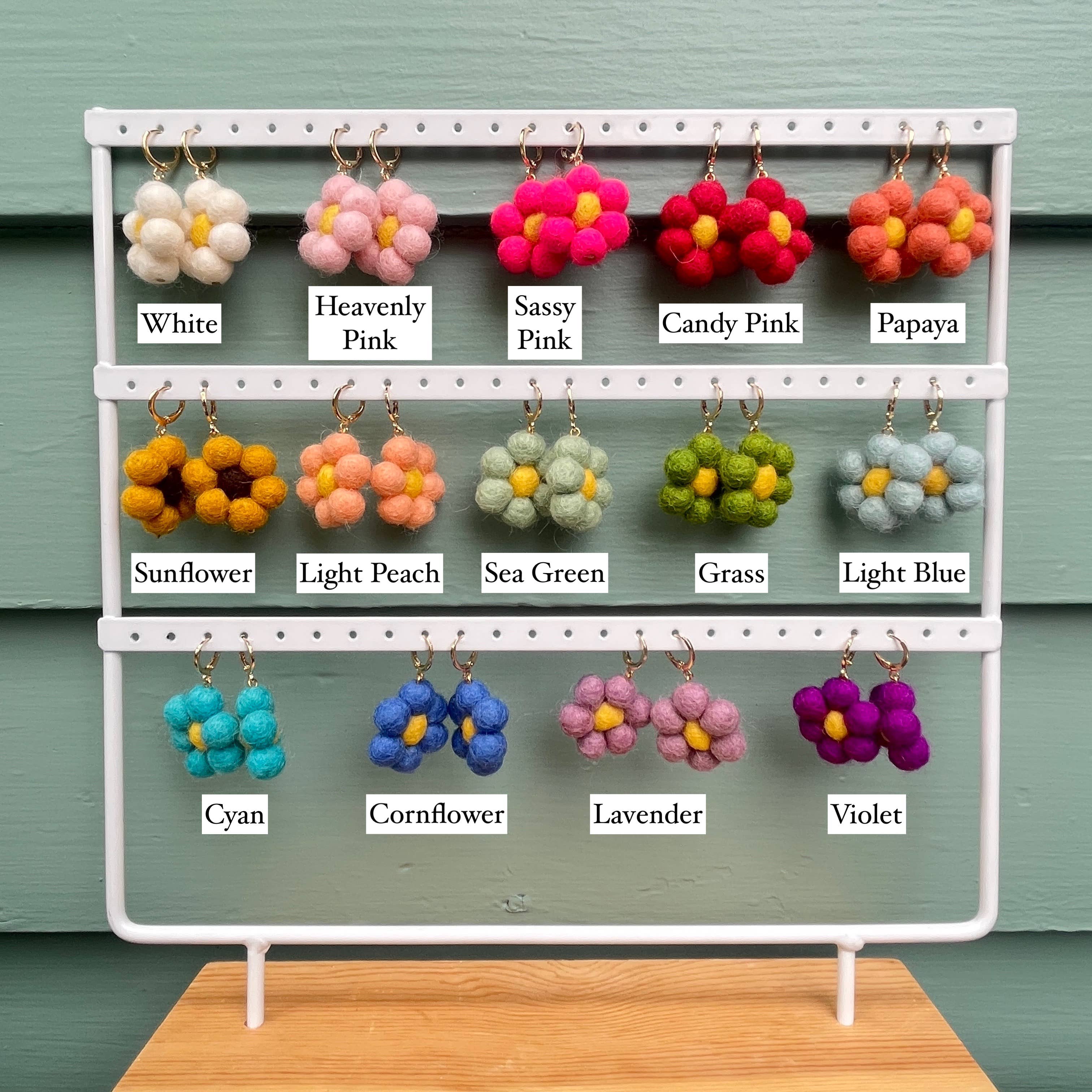 Mini Felted Daisy Earrings - Image 3