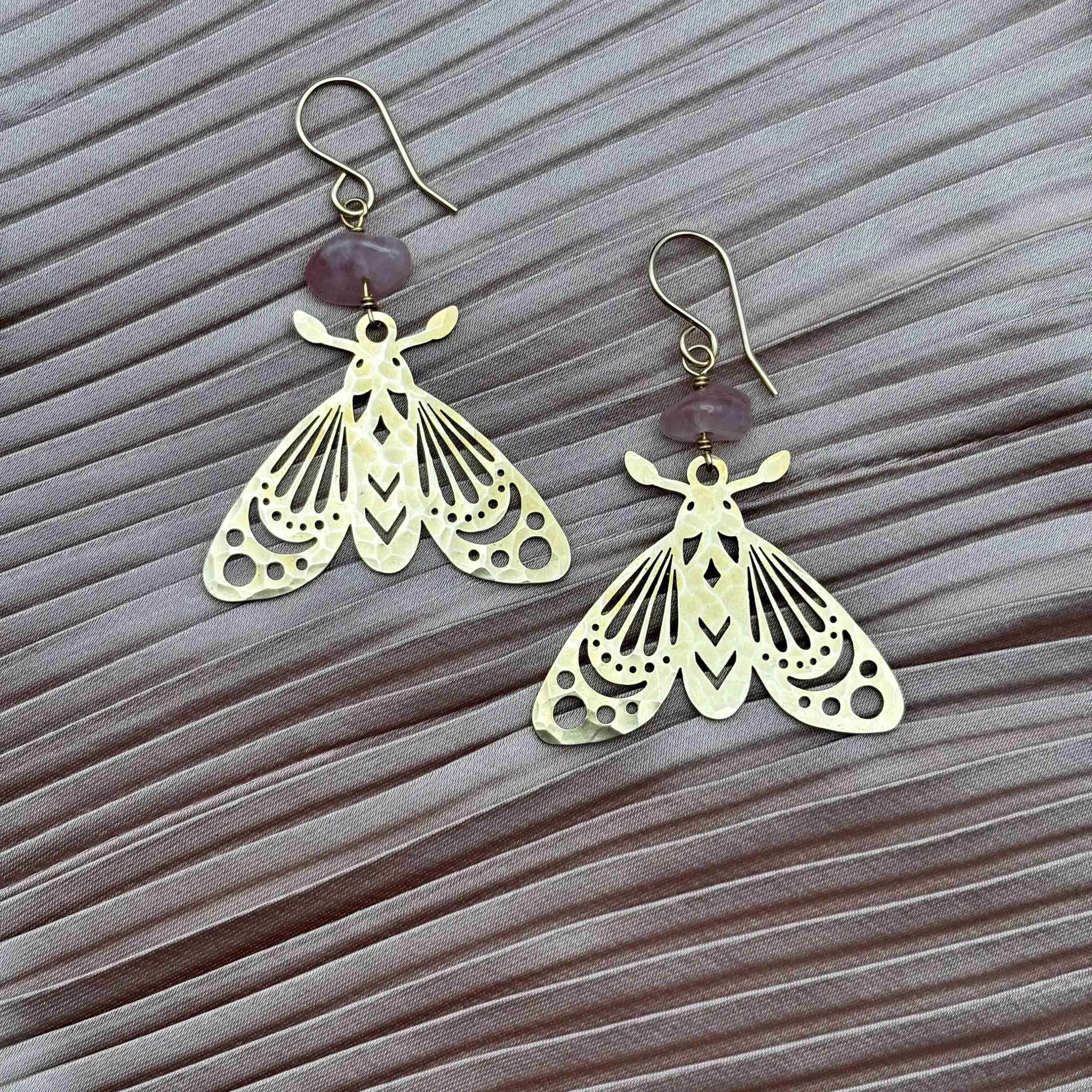 Handmade Anahata Earrings | Moth | Rose Quartz | Nature - Image 2