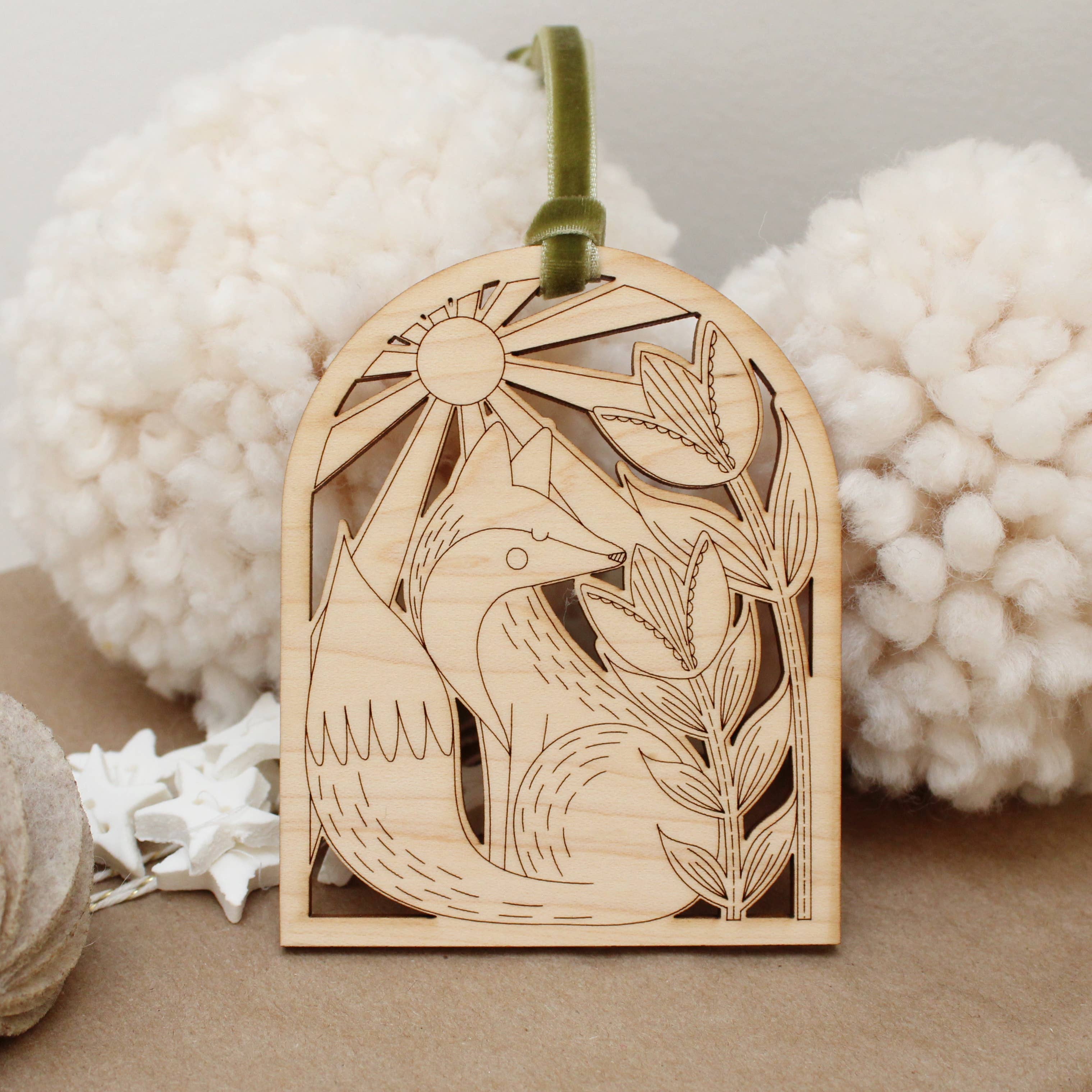 Wooden arch fox christmas holiday ornaments - Image 1